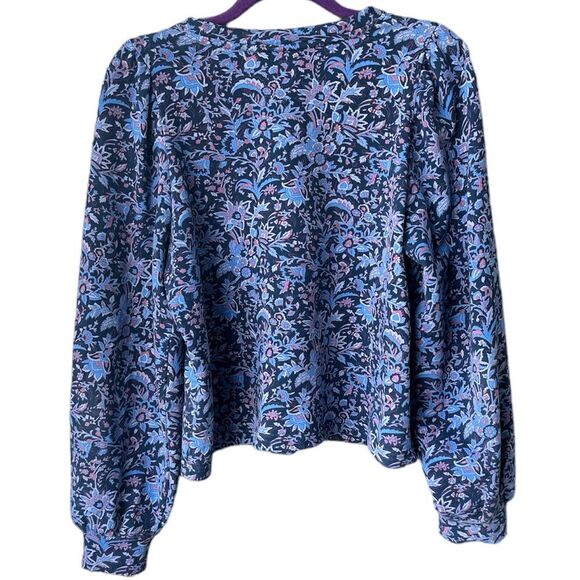Maison d’Amelie Puff Long Sleeve Paisley Floral Blue Sweatshirt Size L - Picture 2 of 5